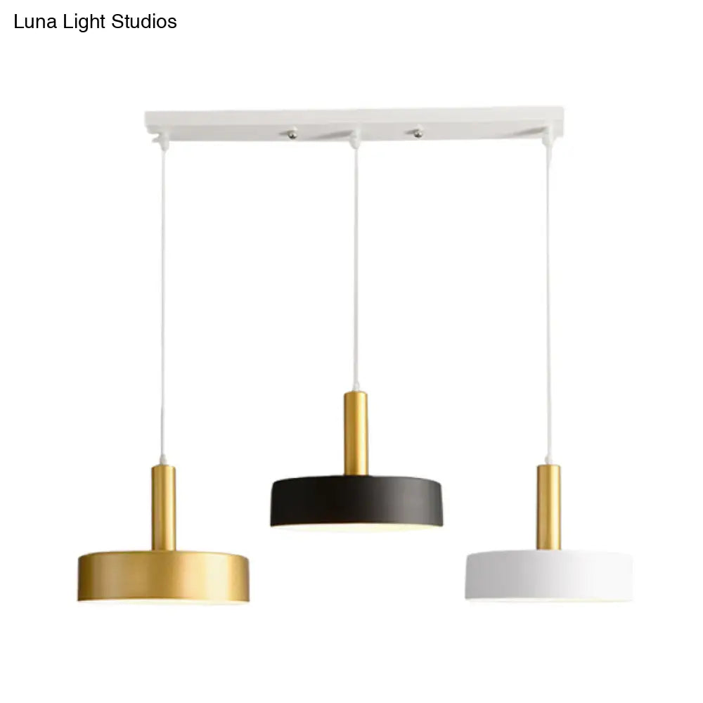 Round Multi-Light Pendant In White-Black-Gold For Modern Dining Room