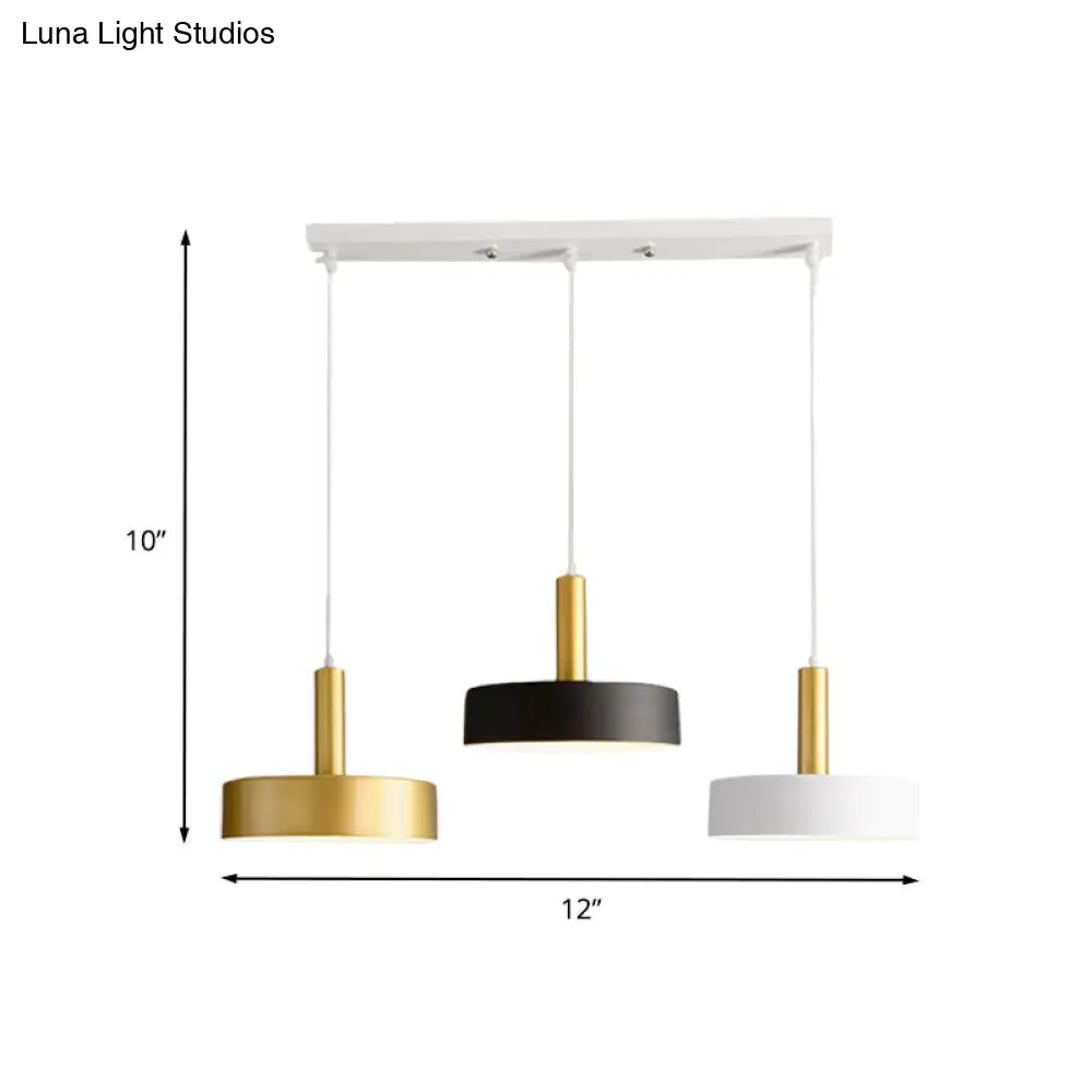 Round Multi-Light Pendant In White-Black-Gold For Modern Dining Room