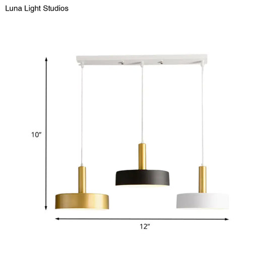 Round Multi-Light Pendant In White-Black-Gold For Modern Dining Room