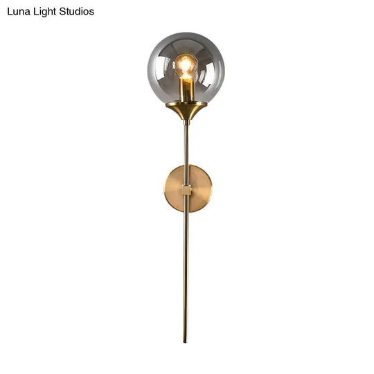 Modernist Round Wall Lamp With Clear/Amber/Smoke Gray Glass & Metal Pencil Arm - Bedside Sconce