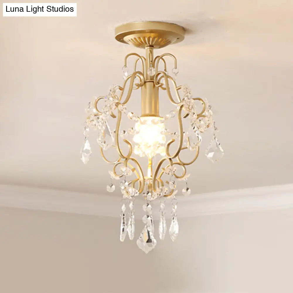 Modernist Scroll Crystal Flush Mount Lamp With Gold Finish
