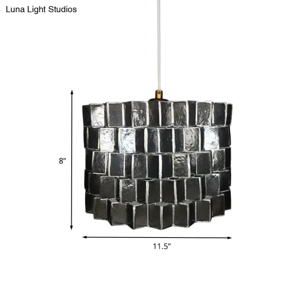 Modernist Shell Pendant Lighting With Black Finish - Sleek Drum Shape 1 Head Suspension Lamp For