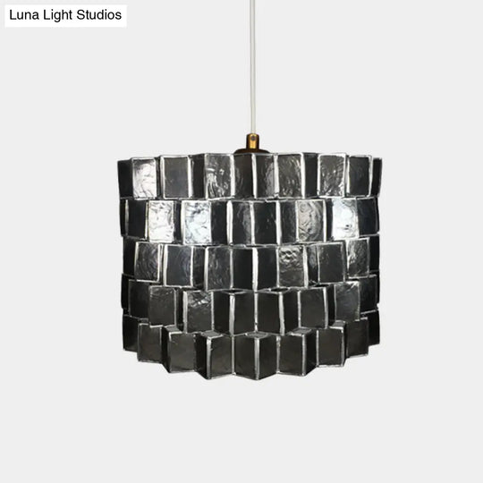 Modernist Shell Pendant Lighting With Black Finish - Sleek Drum Shape 1 Head Suspension Lamp For