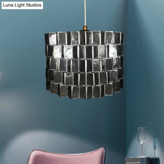 Modernist Shell Pendant Lighting With Black Finish - Sleek Drum Shape 1 Head Suspension Lamp For