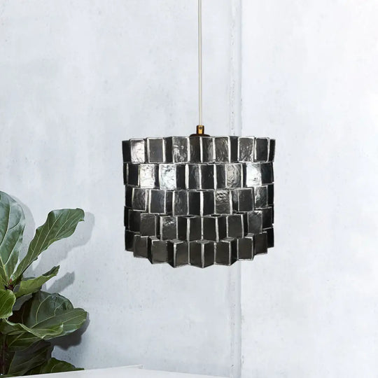 Modernist Shell Pendant Lighting With Black Finish - Sleek Drum Shape 1 Head Suspension Lamp For