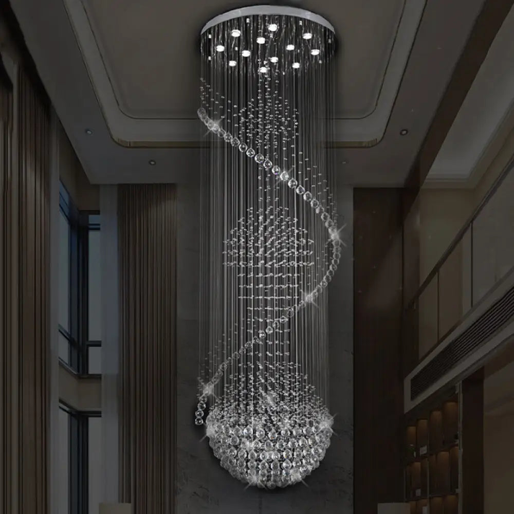 Modernist Silver Crystal Led Cluster Pendant Light With 12 Hanging Lamp Heads Orbs And Rods