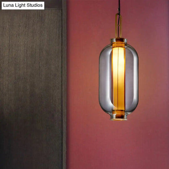 Modernist Smoke Glass Cylindrical Suspension Light - 1 Bulb Hanging Lamp For Living Room