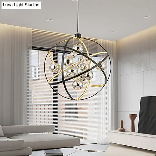 Modernist Smoke Glass Led Pendant Chandelier - Round Black