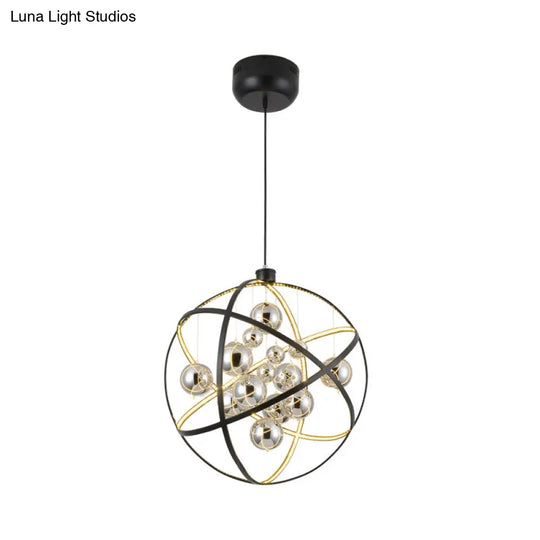 Modernist Smoke Glass Led Pendant Chandelier - Round Black