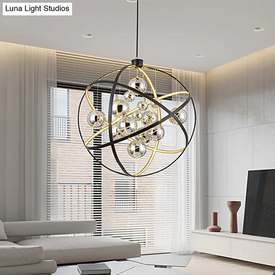 Modern Black Led Chandelier With Smoke Glass Pendant For Stylish Ceiling Lighting