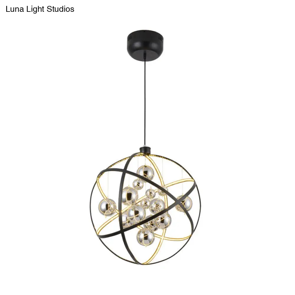 Modern Black Led Chandelier With Smoke Glass Pendant For Stylish Ceiling Lighting