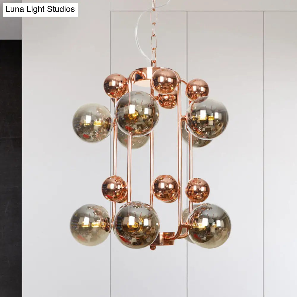 Smoke Gray Glass Modernist Globe Chandelier 10 Bulb Pendant Light For Living Room