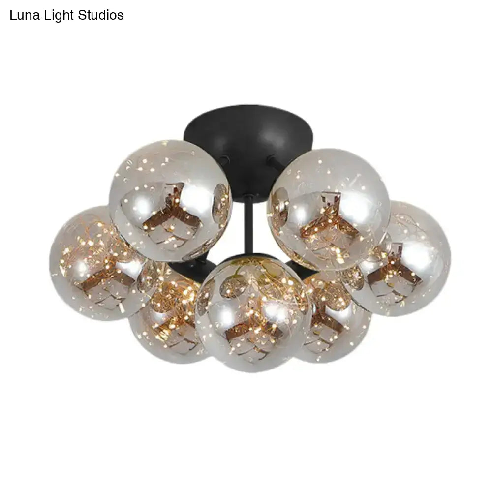 Modernist Smoky Grey Glass Led Flushmount Light With Starry Effect - Ideal For Bedroom Ceiling