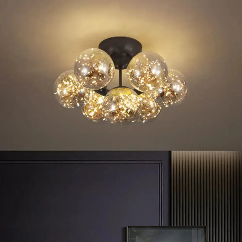 Modernist Smoky Grey Glass Led Flushmount Light With Starry Effect - Ideal For Bedroom Ceiling