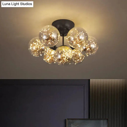 Modernist Smoky Grey Glass Led Flushmount Light With Starry Effect - Ideal For Bedroom Ceiling