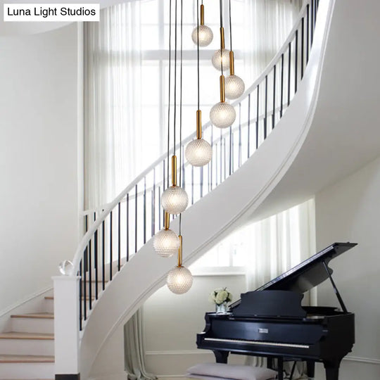 Modern Spiral Pendant Light With 8/9 Bulbs - White/Clear Lattice Glass Cluster Ceiling Fixture 8 /