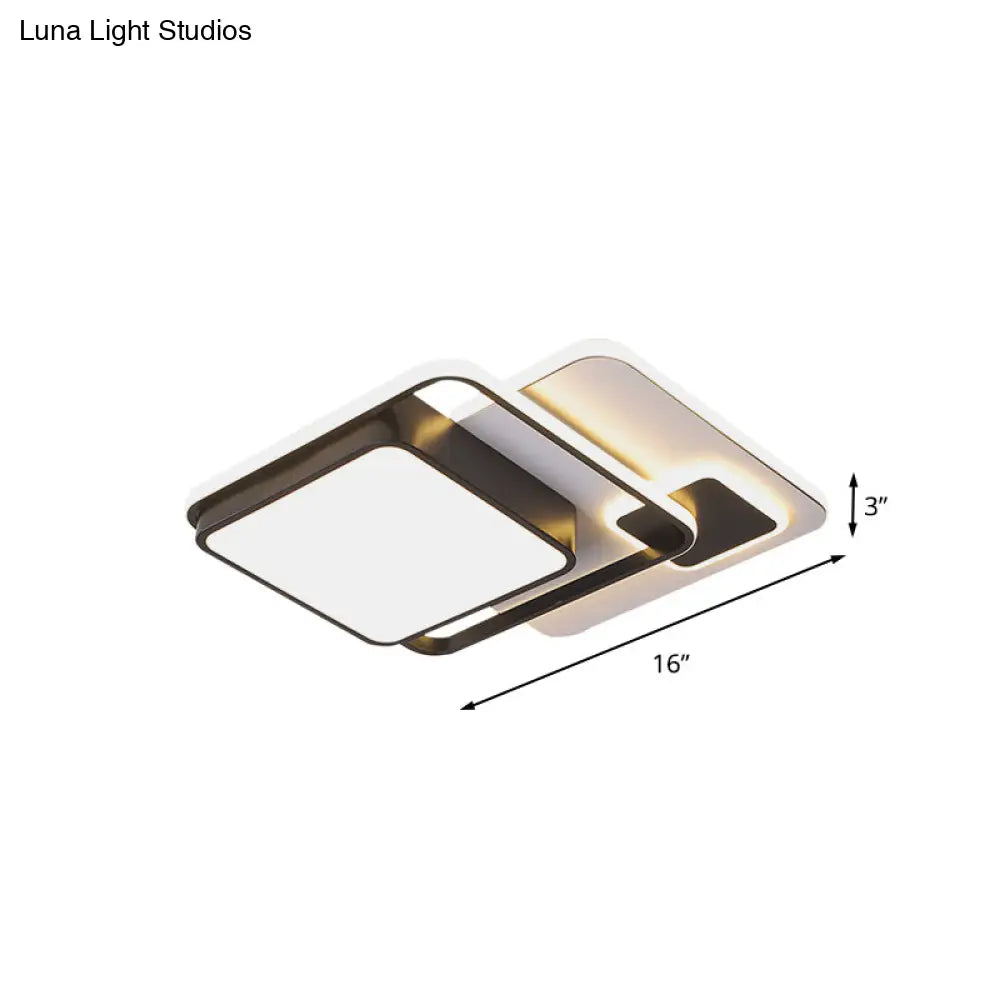 Modernist Square Flush Ceiling Led Bedroom Light Fixture - Black Iron 16’/19.5’ Width