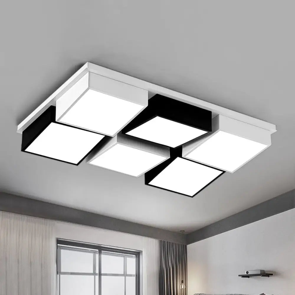 Modernist Square/Rectangle Flush Ceiling Light Acrylic Led Fixture - 24.5’/37’ W Black/White