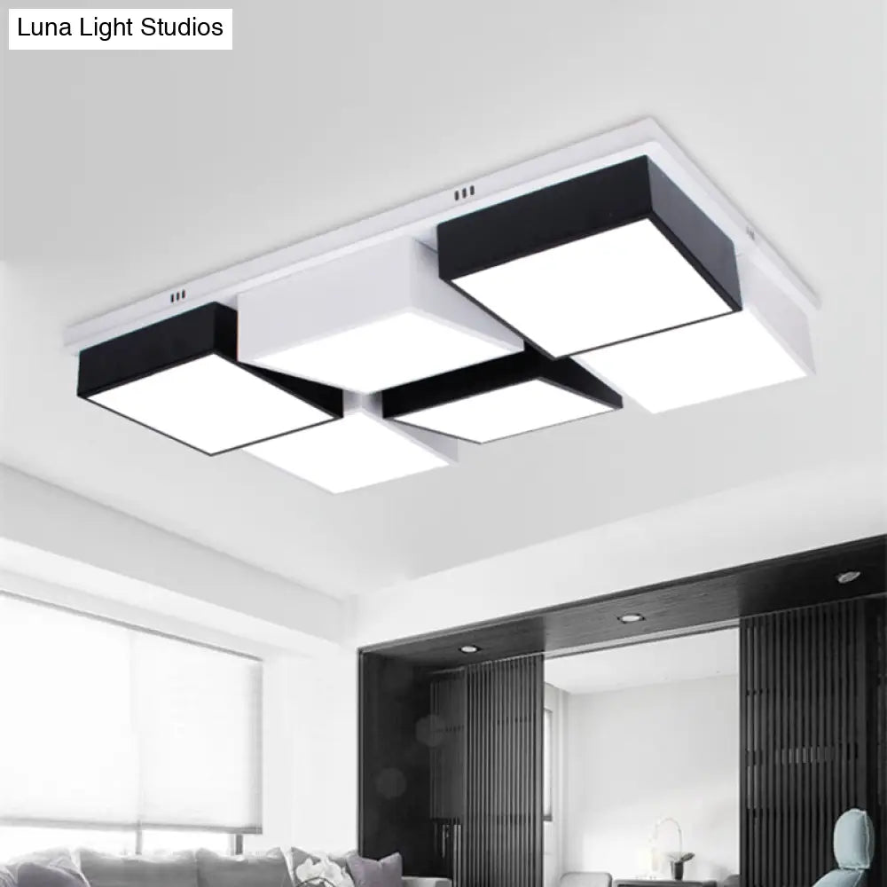 Modernist Square/Rectangle Flush Ceiling Light Acrylic Led Fixture - 24.5’/37’ W Black/White