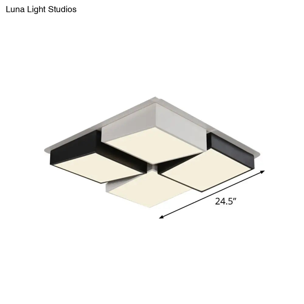 Modernist Square/Rectangle Flush Ceiling Light Acrylic Led Fixture - 24.5/37 W Black/White