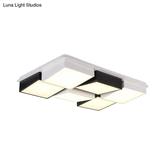 Modernist Square/Rectangle Flush Ceiling Light Acrylic Led Fixture - 24.5’/37’ W Black/White