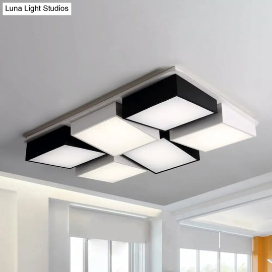 Modernist Square/Rectangle Flush Ceiling Light Acrylic Led Fixture - 24.5/37 W Black/White