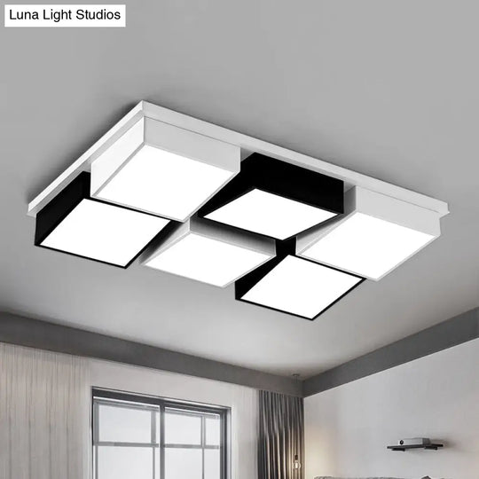 Modernist Square/Rectangle Flush Ceiling Light Acrylic Led Fixture - 24.5/37 W Black/White