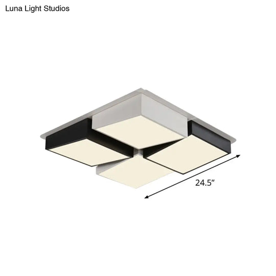 Modernist Square/Rectangle Flush Ceiling Light Acrylic Led Fixture - 24.5’/37’ W Black/White