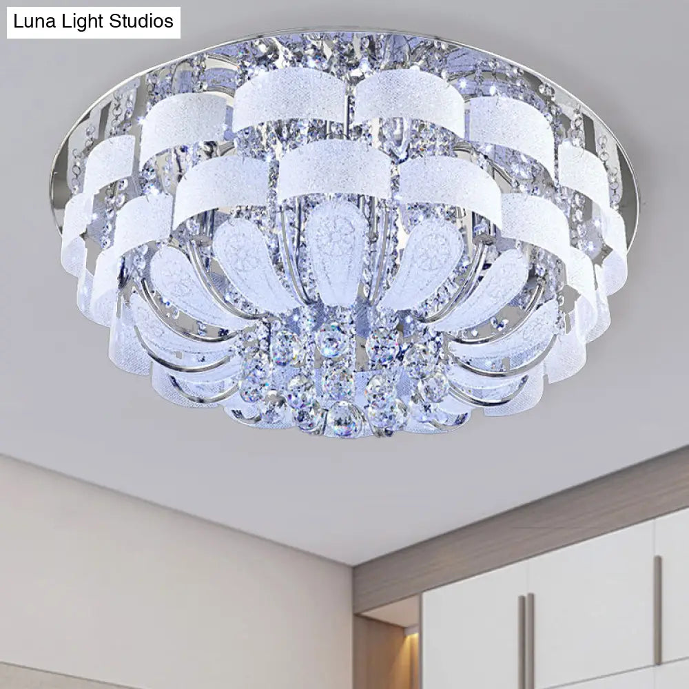 Modernist Stainless - Steel Crystal Flush Mount Ceiling Light With Cut Accents
