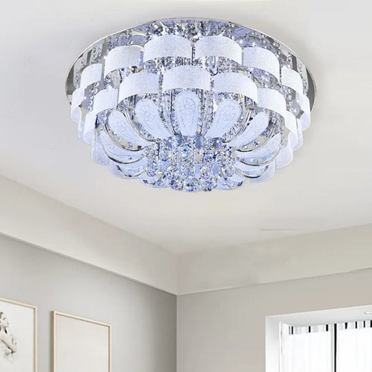 Modernist Stainless - Steel Crystal Flush Mount Ceiling Light With Cut Accents 6 /