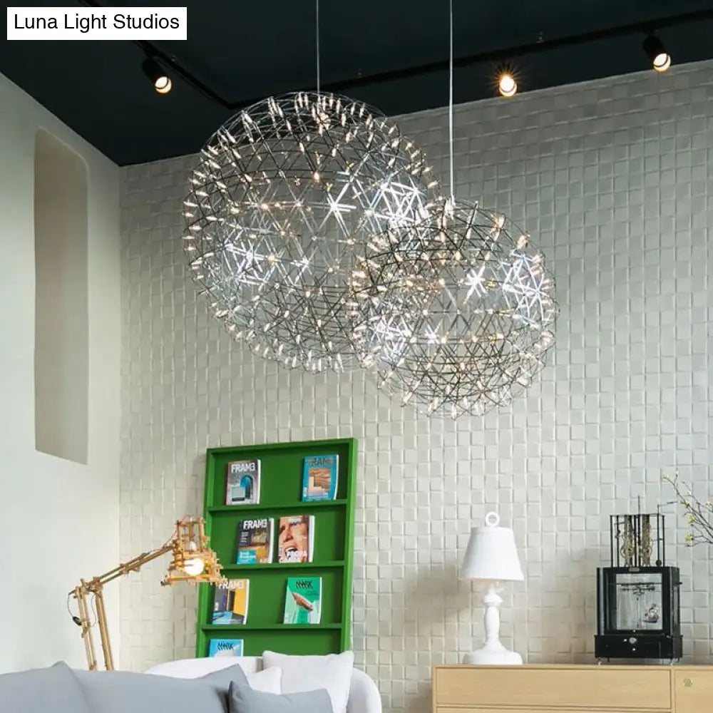 Modernist Stainless Steel Firework Chandelier With Led Orb Shade - 8/12 W Chrome