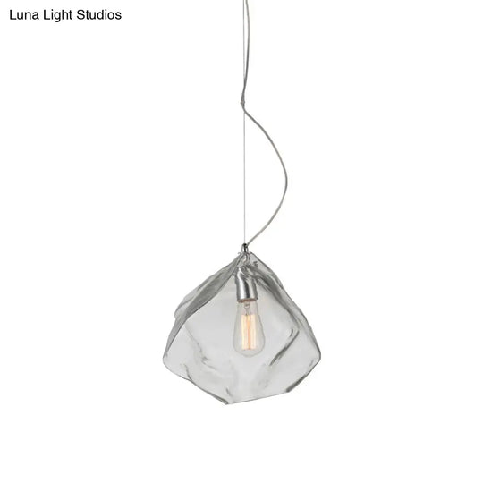 Modernist Stone Shape Suspension Light - Clear Glass 1 Head Living Room Ceiling Fixture