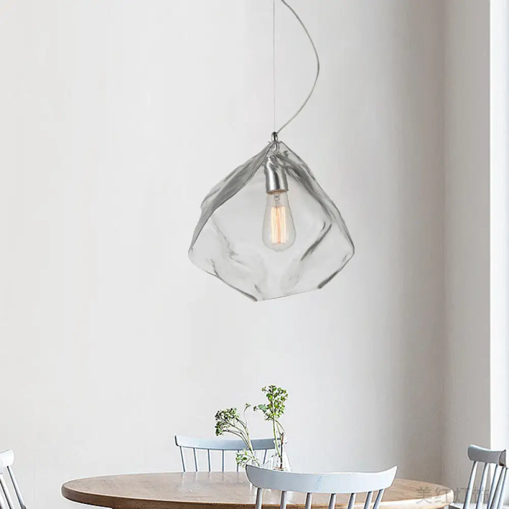Modernist Stone Shape Suspension Light - Clear Glass 1 Head Living Room Ceiling Fixture