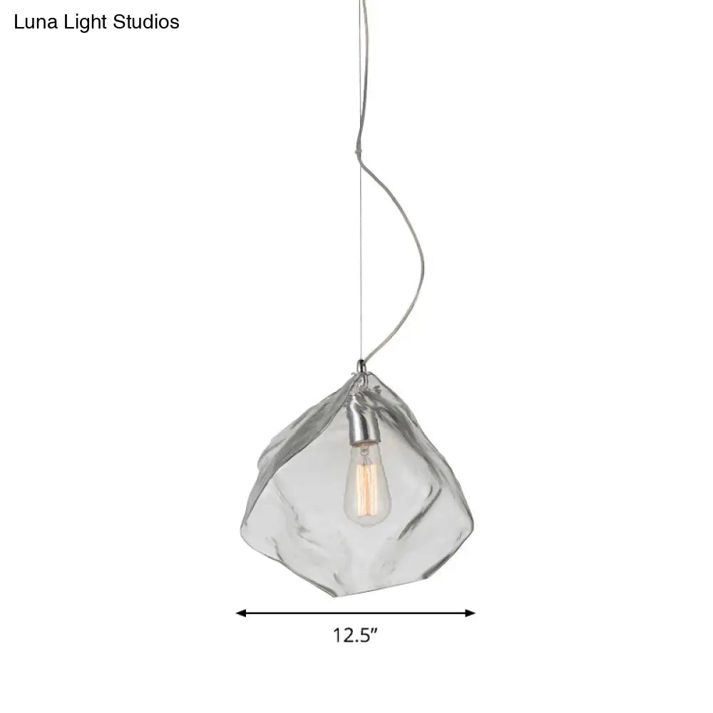 Modernist Stone Shape Suspension Light - Clear Glass 1 Head Living Room Ceiling Fixture