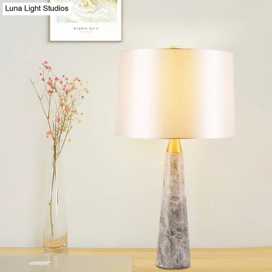 Modernist Study Lamp With Drum Shade - White Task Lighting On Marble Base