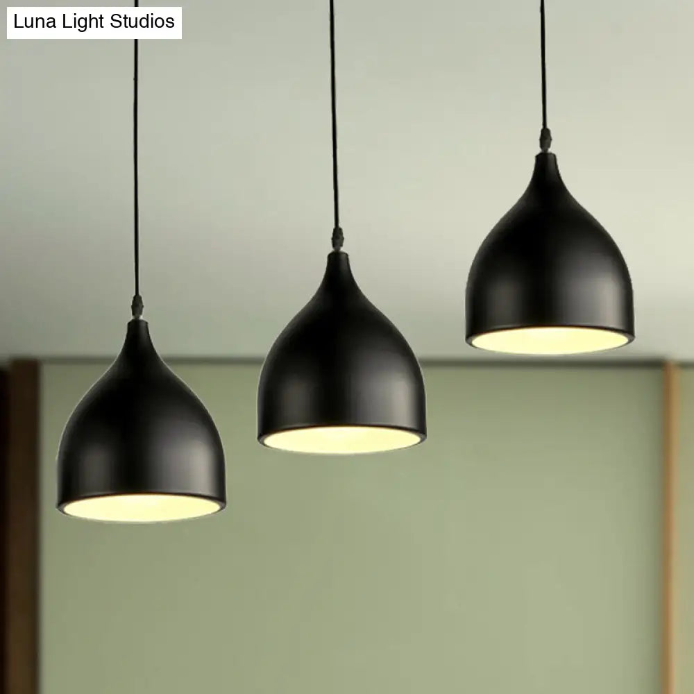 Modernist 3-Light Metallic Black/White Ceiling Pendant With Dome Shade