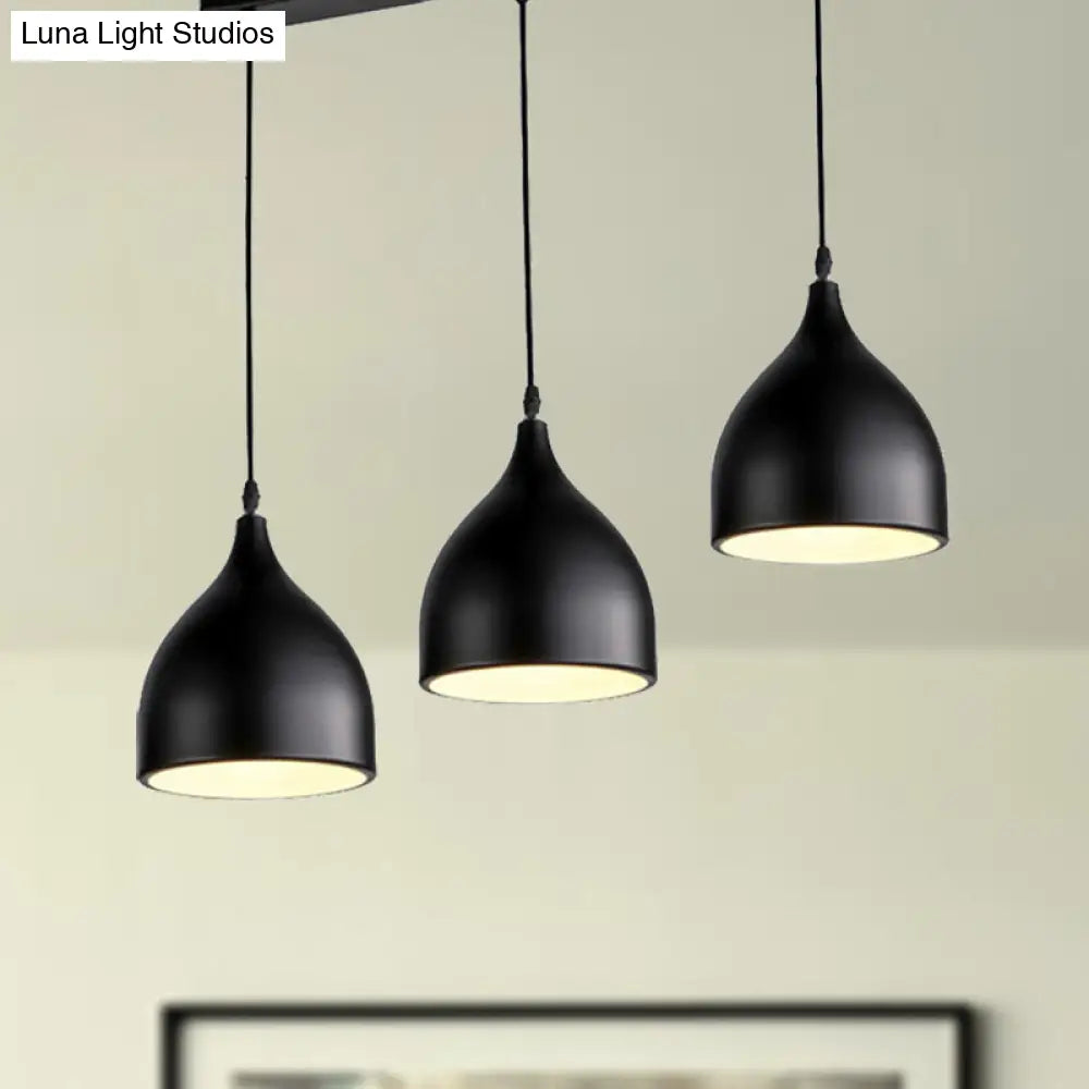 Modernist 3-Light Metallic Black/White Ceiling Pendant With Dome Shade