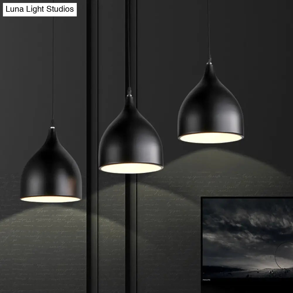 Modernist Style 3-Light Ceiling Pendant With Metallic Black/White Dome Shade