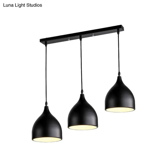 Modernist Style 3-Light Ceiling Pendant With Metallic Black/White Dome Shade