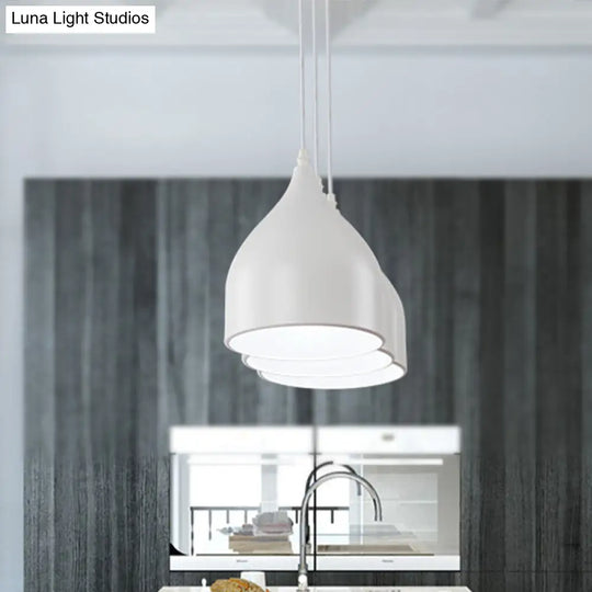 Modernist 3-Light Metallic Black/White Ceiling Pendant With Dome Shade