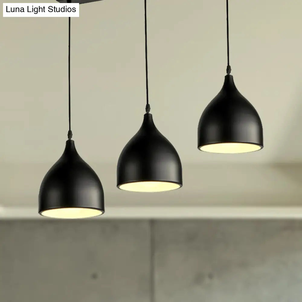 Modernist 3-Light Metallic Black/White Ceiling Pendant With Dome Shade Black