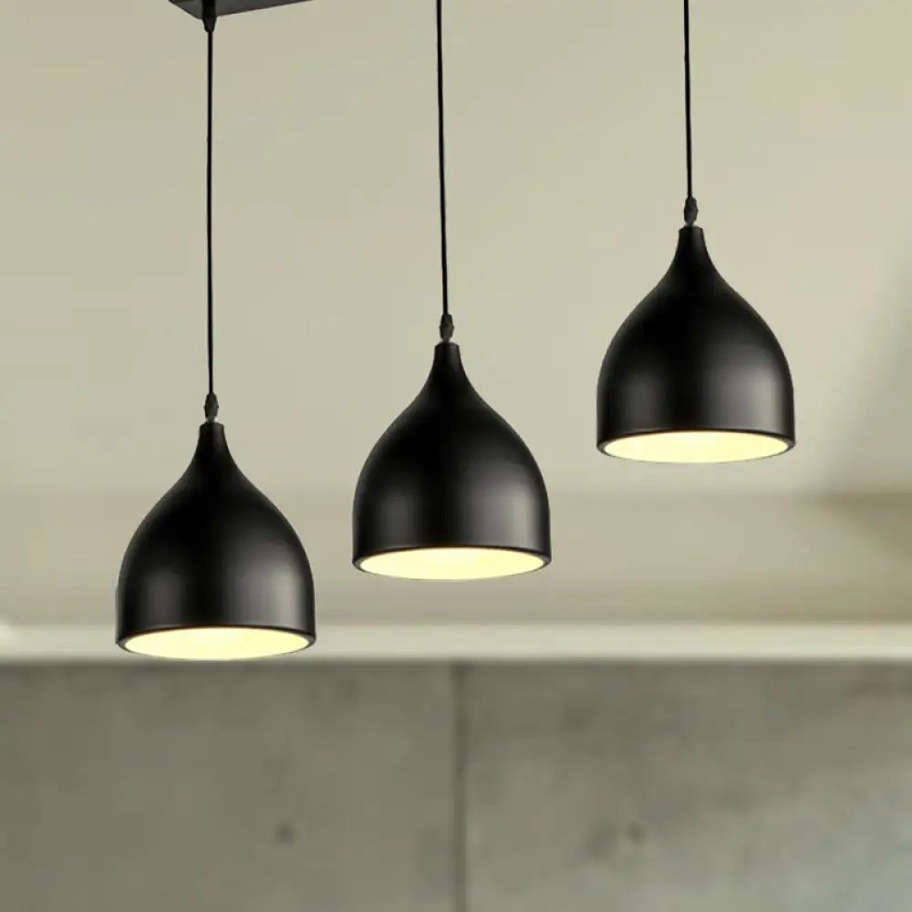 Modernist Style 3-Light Ceiling Pendant With Metallic Black/White Dome Shade Black