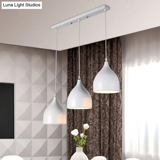 Modernist Style 3-Light Ceiling Pendant With Metallic Black/White Dome Shade