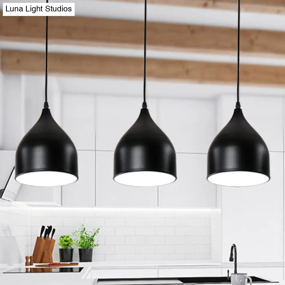 Modernist Style 3-Light Ceiling Pendant With Metallic Black/White Dome Shade