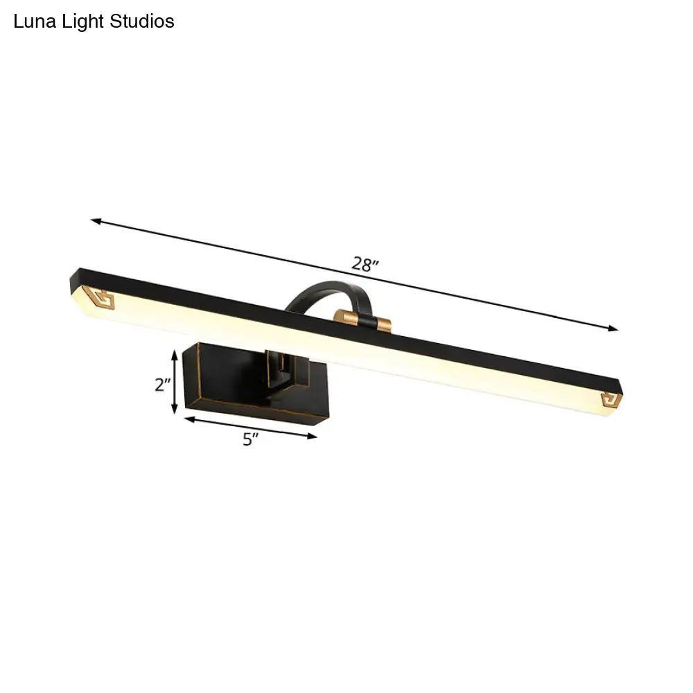 Modernist Style Black Finish Linear Vanity Light: 16/22 Wide Led Acrylic And Metal Wall Lamp For