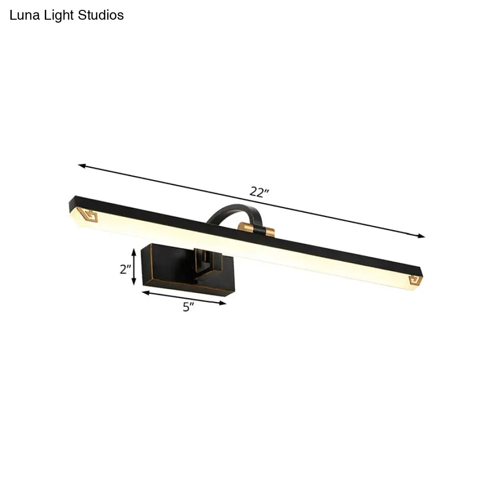 Modernist Style Black Finish Linear Vanity Light: 16/22 Wide Led Acrylic And Metal Wall Lamp For