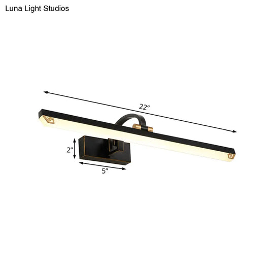 Modernist Style Black Finish Linear Vanity Light: 16/22 Wide Led Acrylic And Metal Wall Lamp For