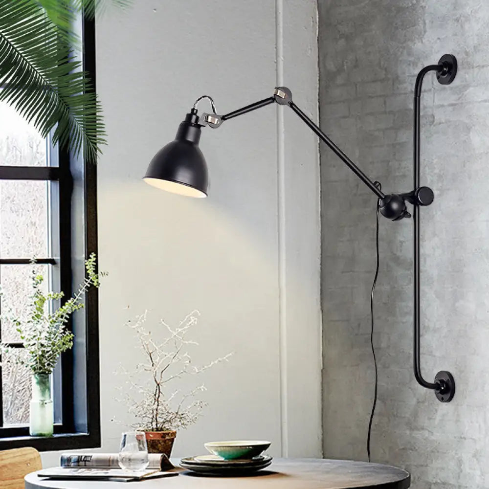 Modernist Style Black/White Dome Shade Wall Light With Adjustable Metal Lamp - Ideal For Dining Room