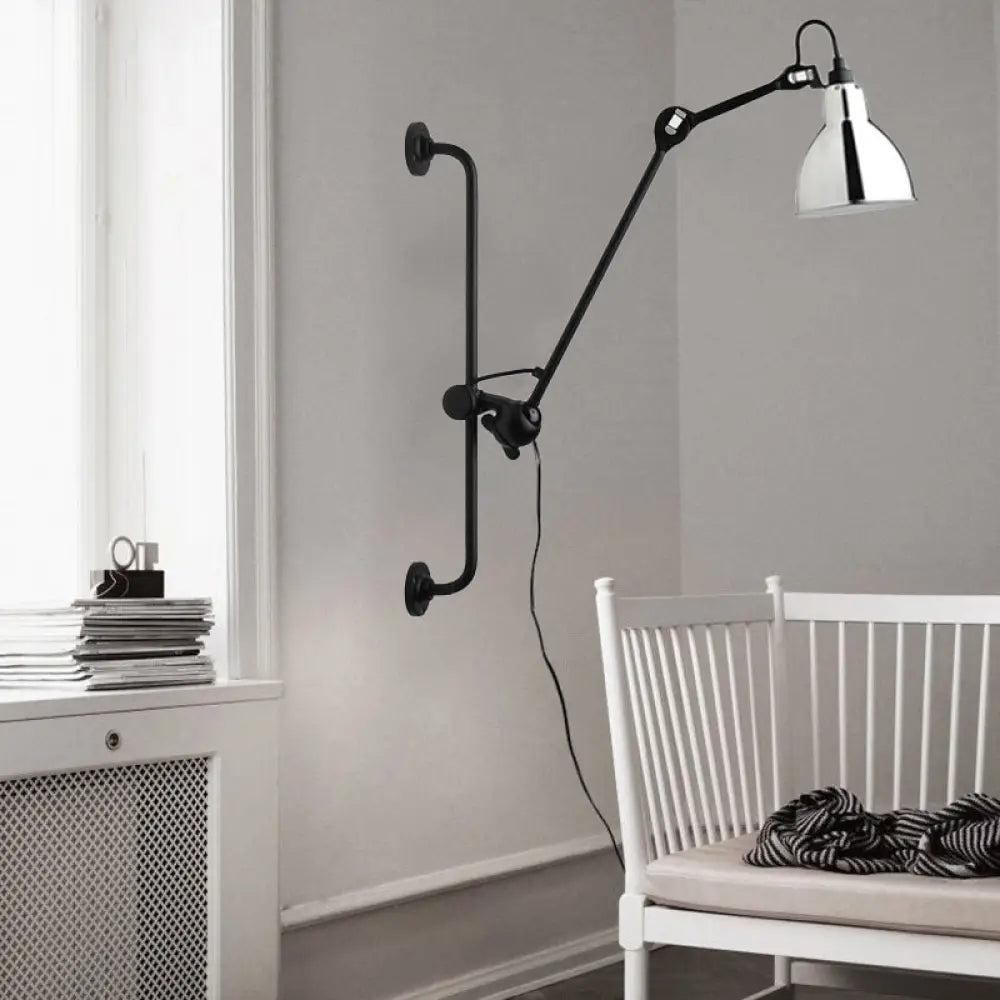 Modernist Style Black/White Dome Shade Wall Light With Adjustable Metal Lamp - Ideal For Dining Room