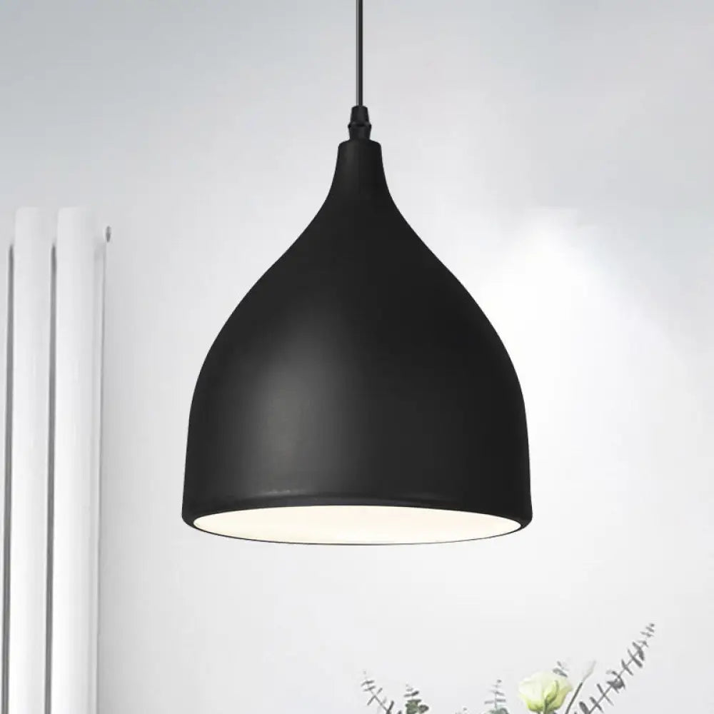 Modernist Style Black/White Hanging Lamp With Domed Metal Shade And 1 Bulb For Kitchen Pendant